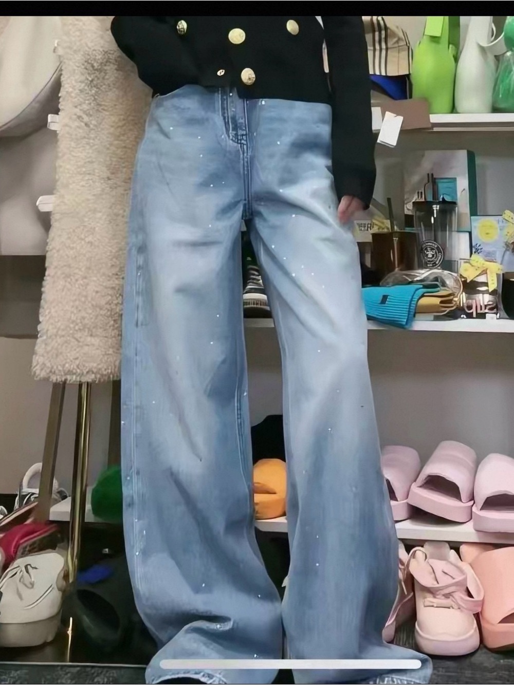 C Sea Mo High-Rise Hotfix Embellished Wide Leg Jean—38